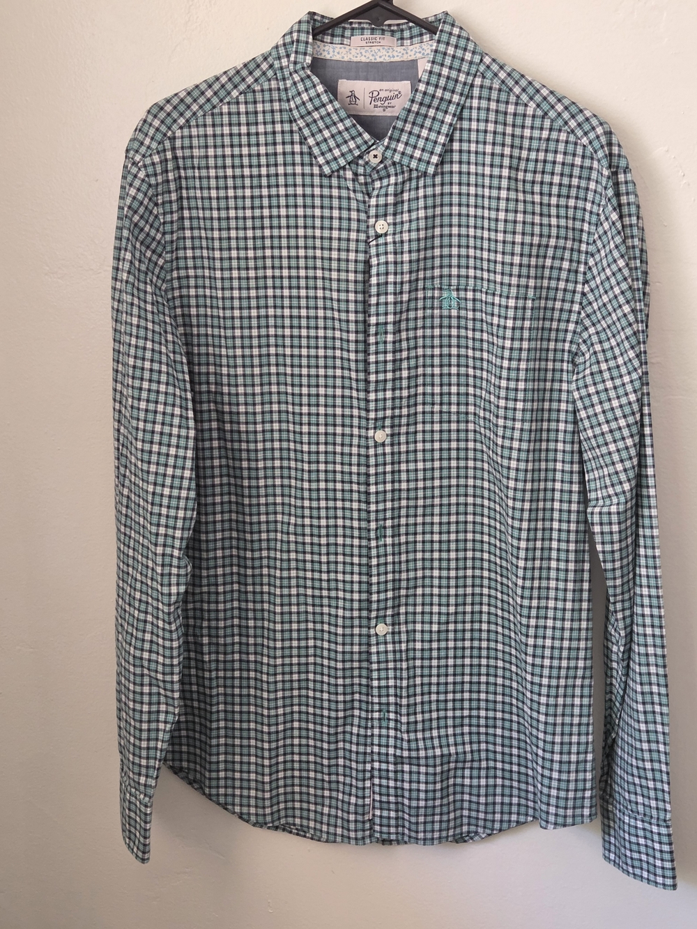 Original Penguin Teal and Navy Plaid Button-Down Shirt